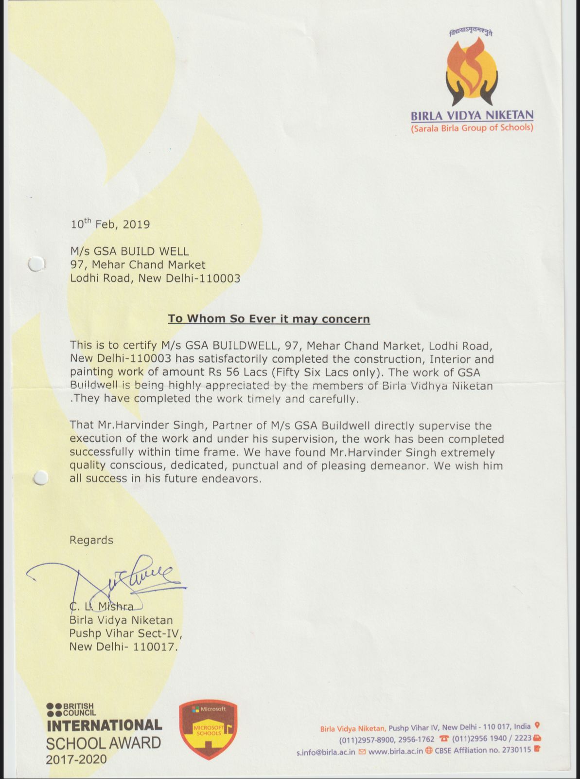 Birla Vidya Niketan Testimonial